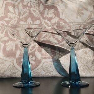 Vintage Bombay Sapphire Martini Glasses – 4-Sided Blue Stem – Rare + Stunning!
